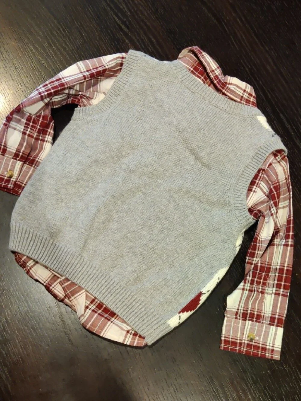 Kid's Argyle Sweater Vest with Red Plaid Button-Up Shirt